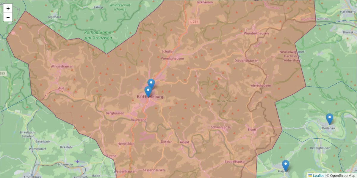 Karte des Postleitzahlen Bereichs  und der umliegenden Postleitzahlen in Deutschland