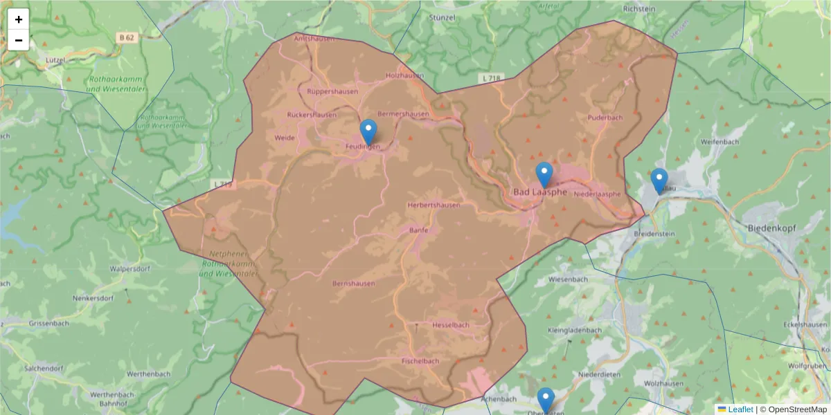 Karte des Postleitzahlen Bereichs  und der umliegenden Postleitzahlen in Deutschland