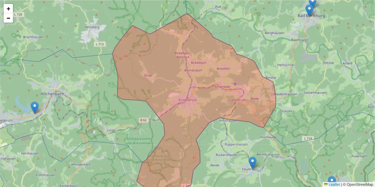 Karte des Postleitzahlen Bereichs  und der umliegenden Postleitzahlen in Deutschland