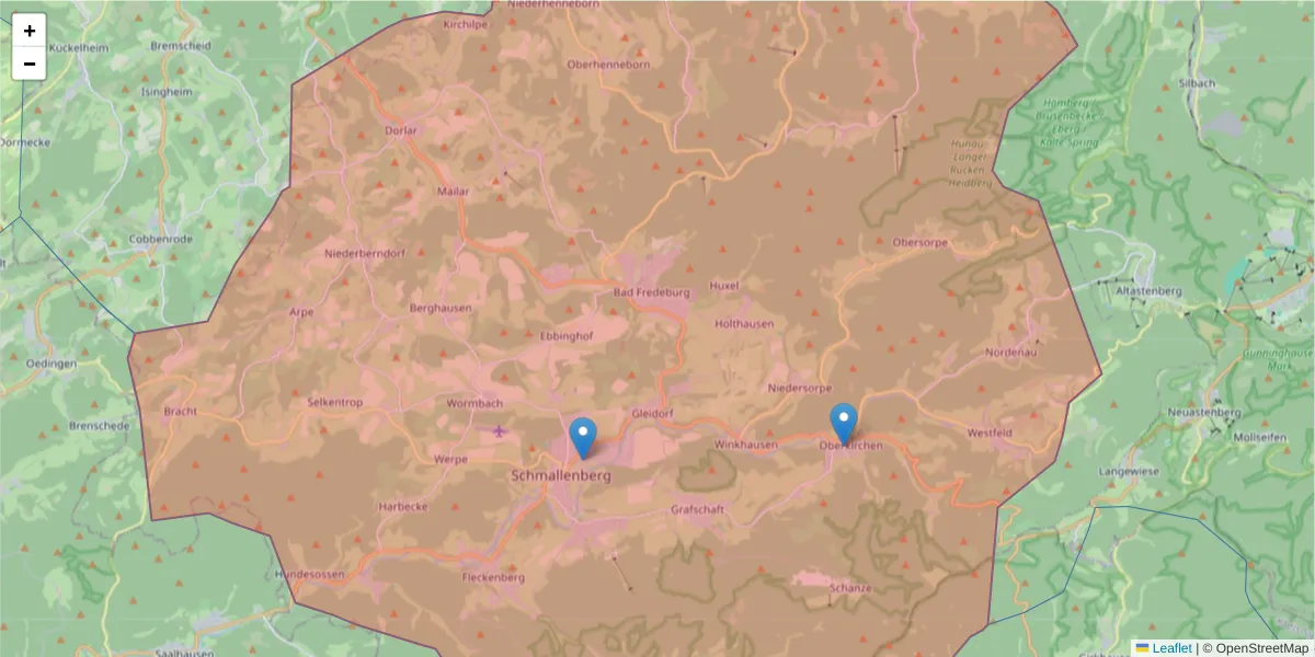 Karte des Postleitzahlen Bereichs  und der umliegenden Postleitzahlen in Deutschland