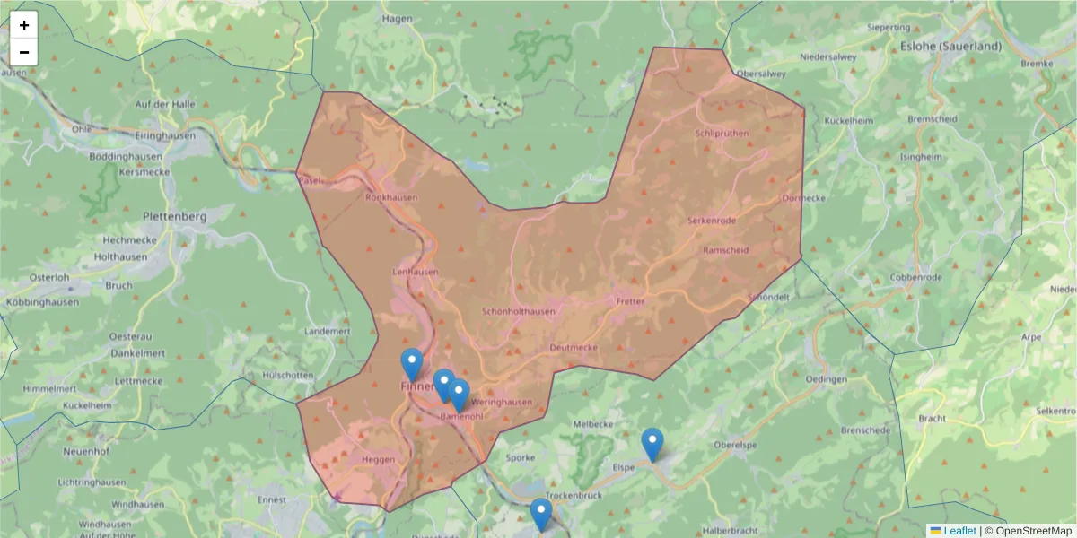 Karte des Postleitzahlen Bereichs  und der umliegenden Postleitzahlen in Deutschland