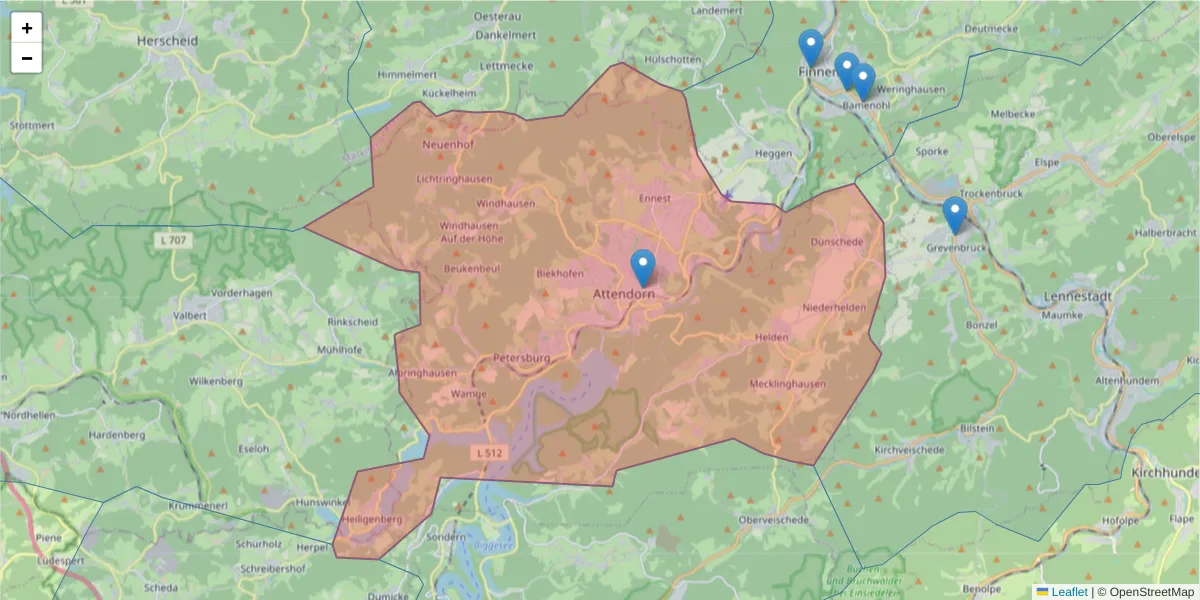 Karte des Postleitzahlen Bereichs  und der umliegenden Postleitzahlen in Deutschland