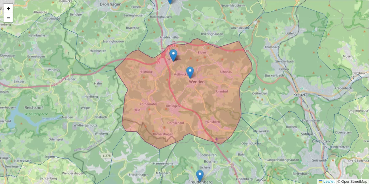 Karte des Postleitzahlen Bereichs  und der umliegenden Postleitzahlen in Deutschland