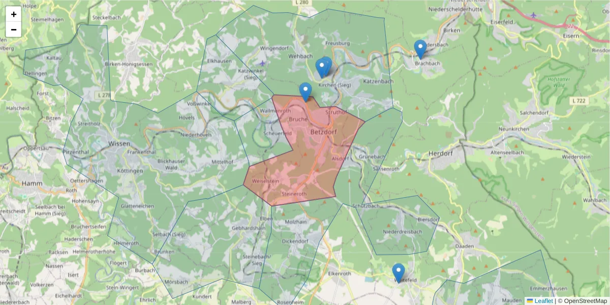 Karte des Postleitzahlen Bereichs  und der umliegenden Postleitzahlen in Deutschland