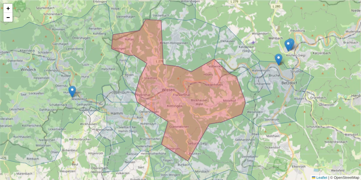Karte des Postleitzahlen Bereichs  und der umliegenden Postleitzahlen in Deutschland