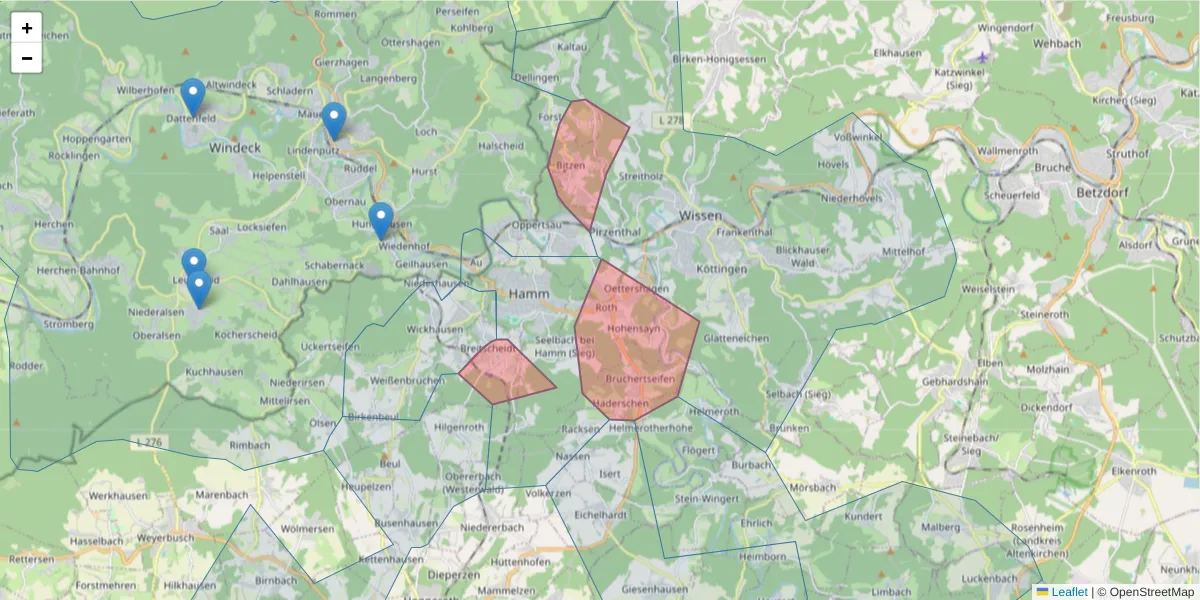 Karte des Postleitzahlen Bereichs  und der umliegenden Postleitzahlen in Deutschland