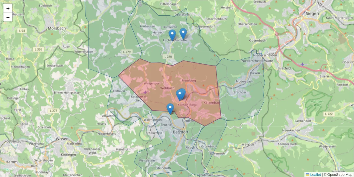 Karte des Postleitzahlen Bereichs  und der umliegenden Postleitzahlen in Deutschland