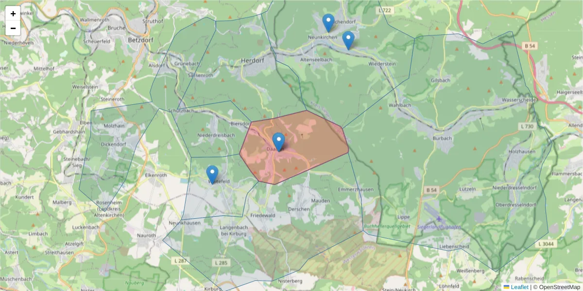 Karte des Postleitzahlen Bereichs  und der umliegenden Postleitzahlen in Deutschland