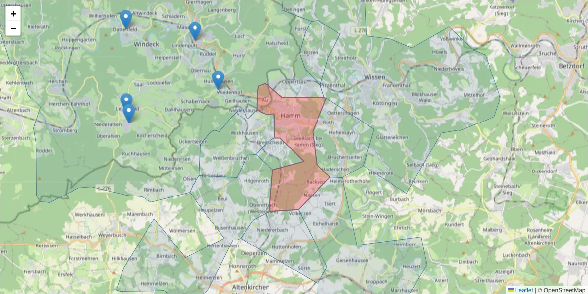 Karte des Postleitzahlen Bereichs  und der umliegenden Postleitzahlen in Deutschland