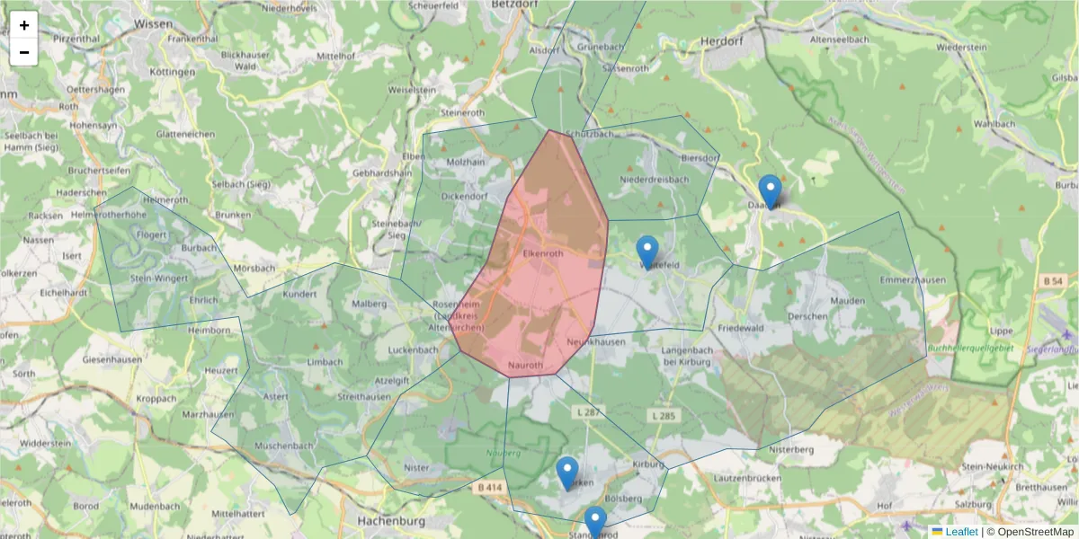 Karte des Postleitzahlen Bereichs  und der umliegenden Postleitzahlen in Deutschland