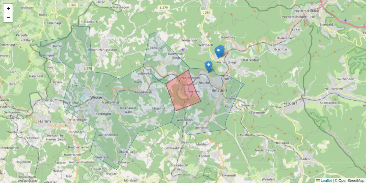 Karte des Postleitzahlen Bereichs  und der umliegenden Postleitzahlen in Deutschland