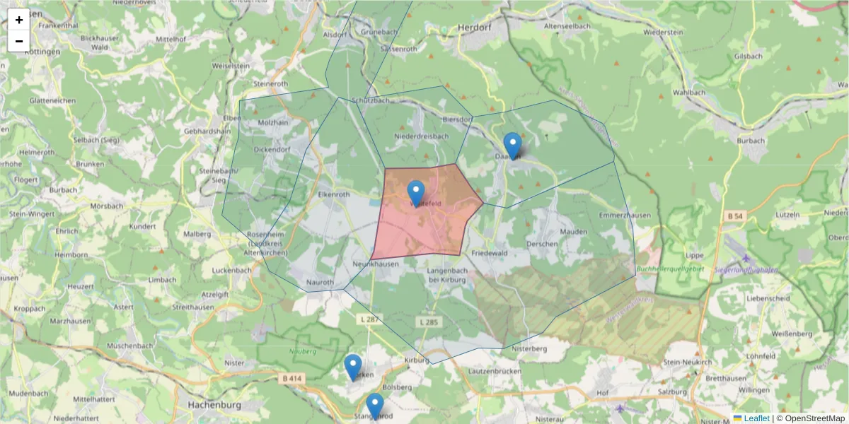 Karte des Postleitzahlen Bereichs  und der umliegenden Postleitzahlen in Deutschland