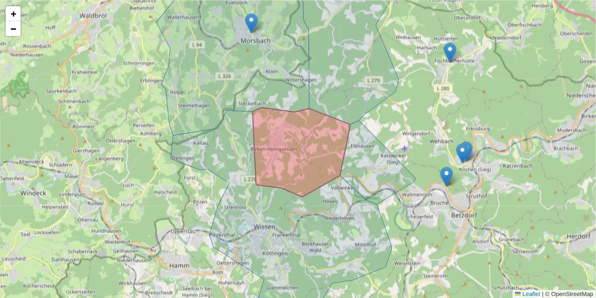 Karte des Postleitzahlen Bereichs  und der umliegenden Postleitzahlen in Deutschland