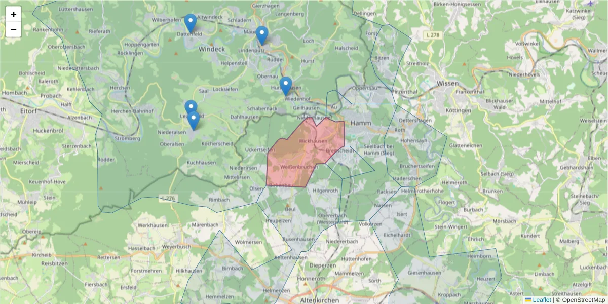 Karte des Postleitzahlen Bereichs  und der umliegenden Postleitzahlen in Deutschland