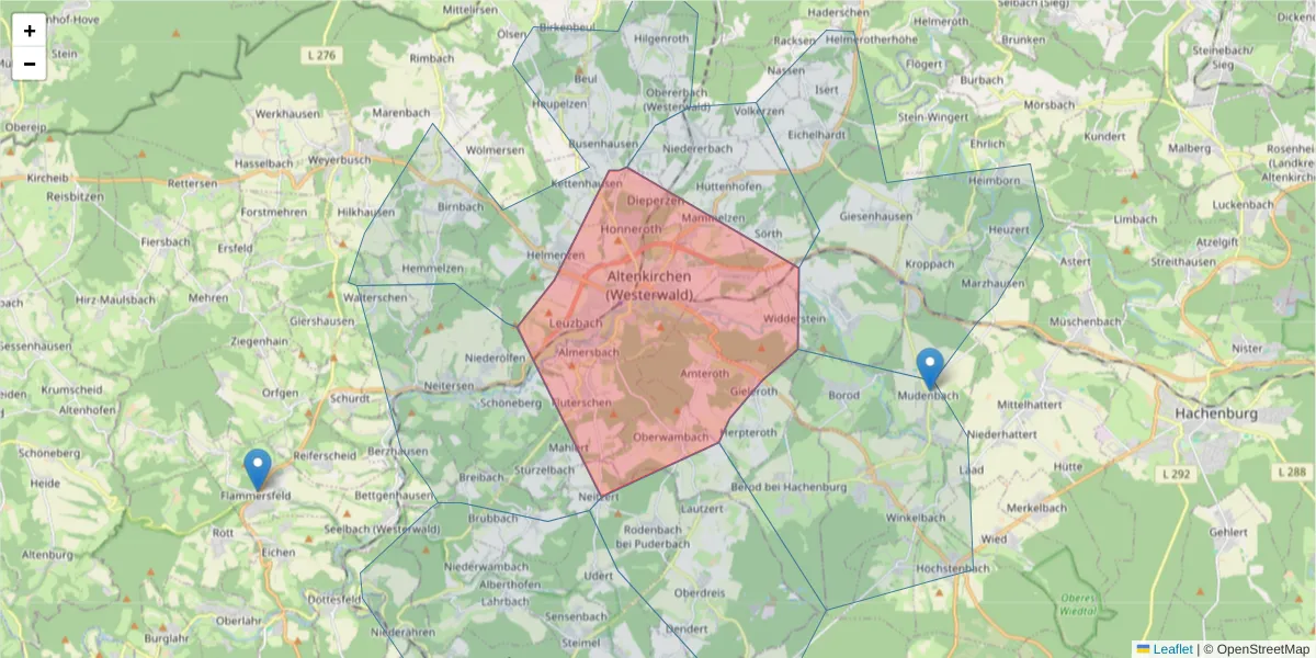Karte des Postleitzahlen Bereichs  und der umliegenden Postleitzahlen in Deutschland