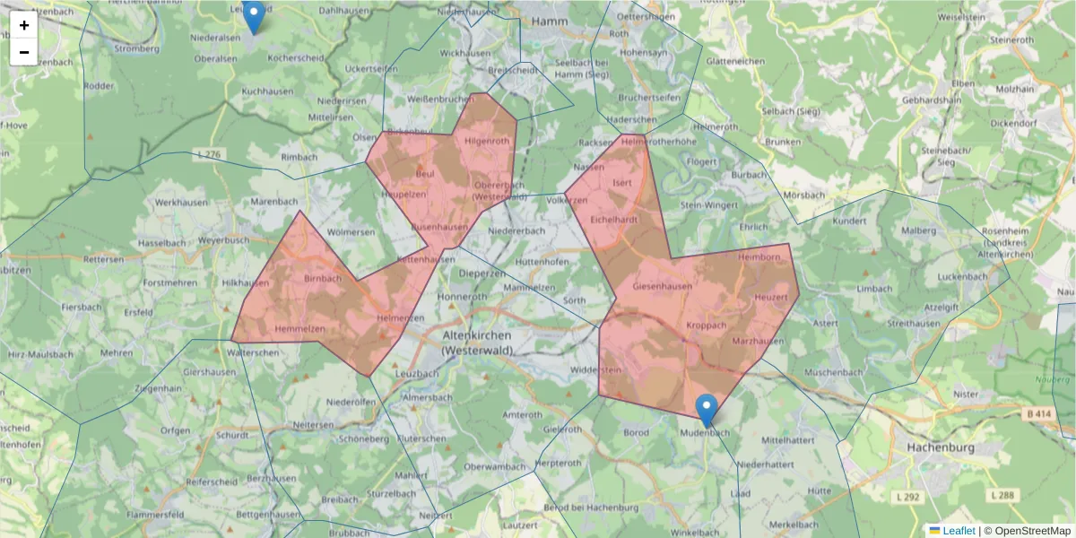 Karte des Postleitzahlen Bereichs  und der umliegenden Postleitzahlen in Deutschland