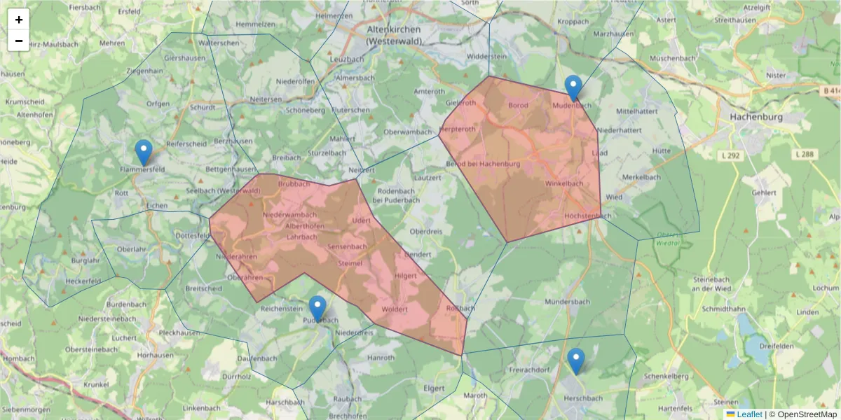 Karte des Postleitzahlen Bereichs  und der umliegenden Postleitzahlen in Deutschland