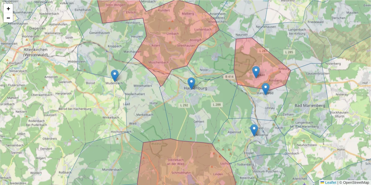 Karte des Postleitzahlen Bereichs  und der umliegenden Postleitzahlen in Deutschland