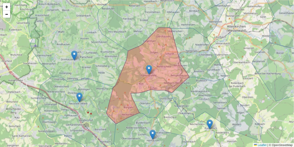 Karte des Postleitzahlen Bereichs  und der umliegenden Postleitzahlen in Deutschland