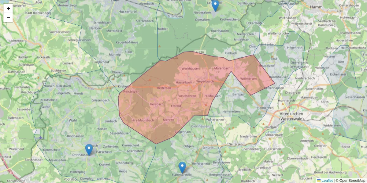 Karte des Postleitzahlen Bereichs  und der umliegenden Postleitzahlen in Deutschland