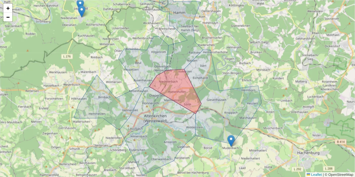 Karte des Postleitzahlen Bereichs  und der umliegenden Postleitzahlen in Deutschland