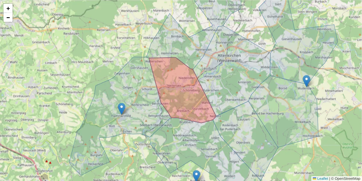 Karte des Postleitzahlen Bereichs  und der umliegenden Postleitzahlen in Deutschland