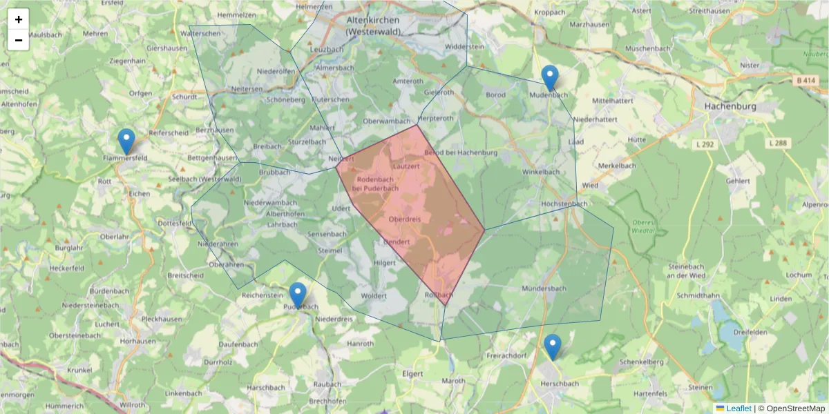 Karte des Postleitzahlen Bereichs  und der umliegenden Postleitzahlen in Deutschland