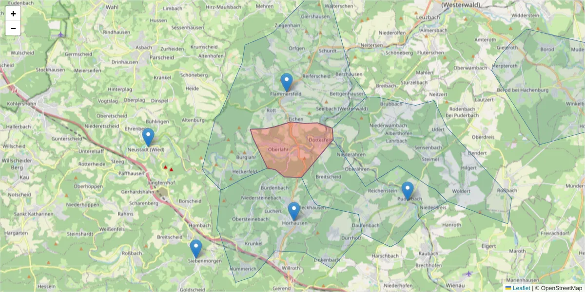 Karte des Postleitzahlen Bereichs  und der umliegenden Postleitzahlen in Deutschland