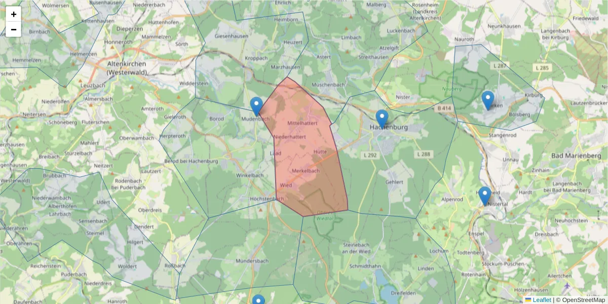 Karte des Postleitzahlen Bereichs  und der umliegenden Postleitzahlen in Deutschland