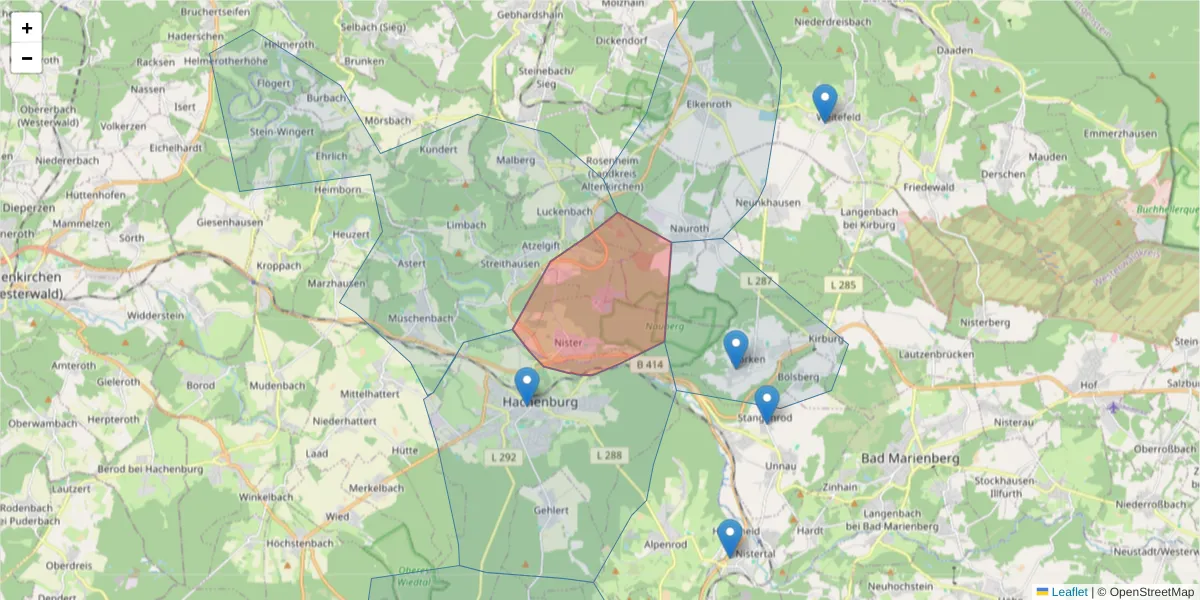 Karte des Postleitzahlen Bereichs  und der umliegenden Postleitzahlen in Deutschland