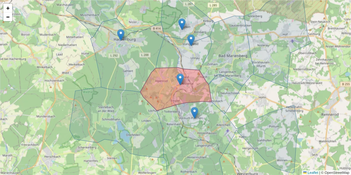 Karte des Postleitzahlen Bereichs  und der umliegenden Postleitzahlen in Deutschland