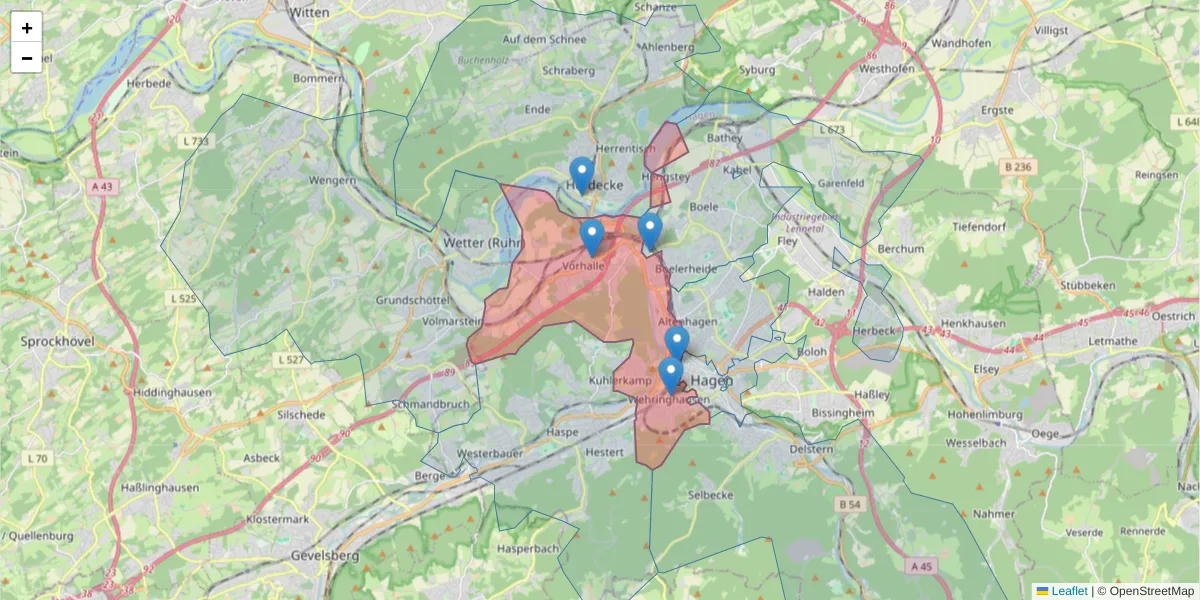 Karte des Postleitzahlen Bereichs  und der umliegenden Postleitzahlen in Deutschland