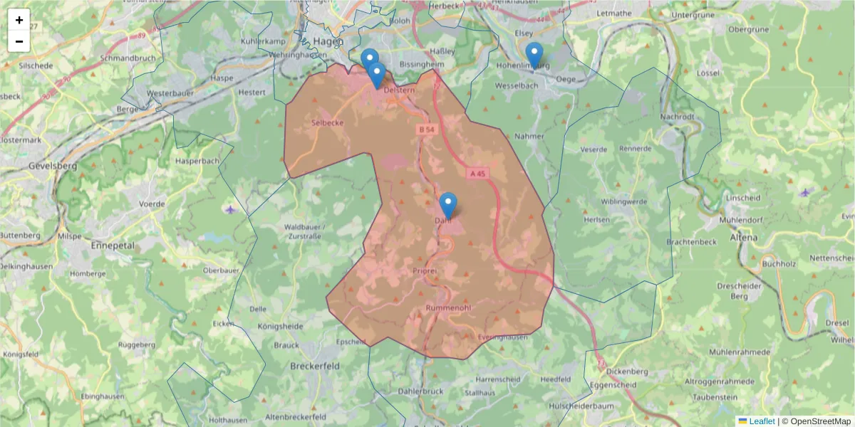 Karte des Postleitzahlen Bereichs  und der umliegenden Postleitzahlen in Deutschland