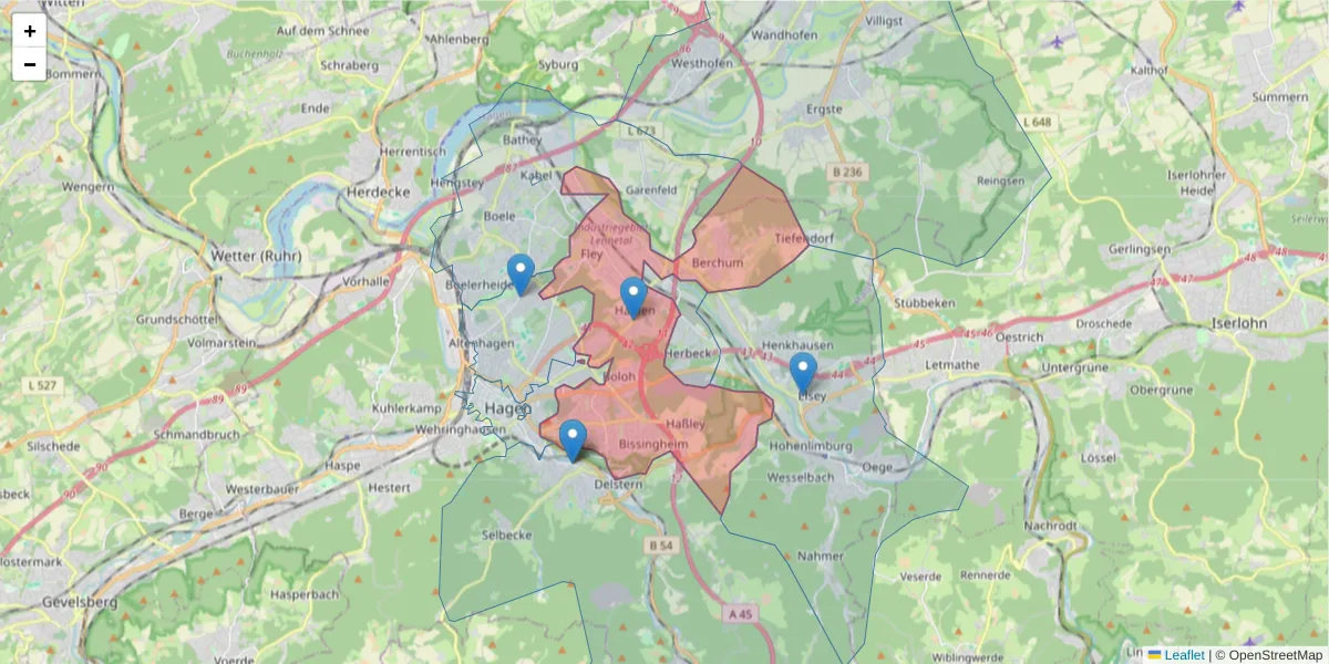 Karte des Postleitzahlen Bereichs  und der umliegenden Postleitzahlen in Deutschland