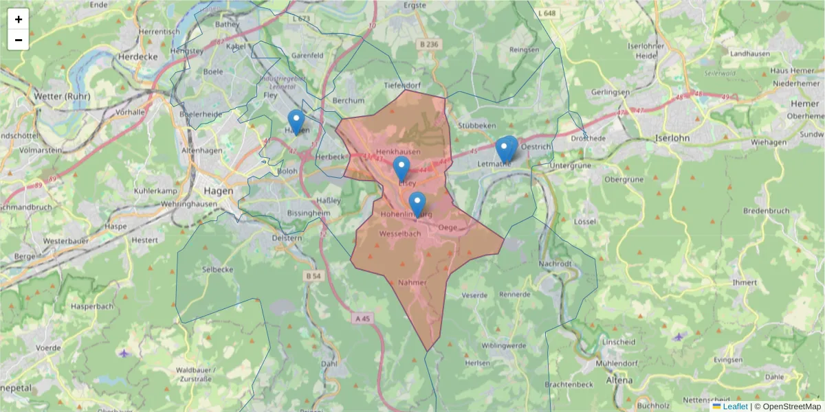 Karte des Postleitzahlen Bereichs  und der umliegenden Postleitzahlen in Deutschland