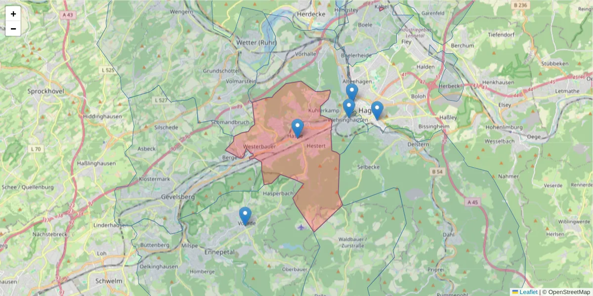 Karte des Postleitzahlen Bereichs  und der umliegenden Postleitzahlen in Deutschland