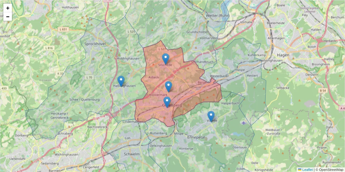 Karte des Postleitzahlen Bereichs  und der umliegenden Postleitzahlen in Deutschland