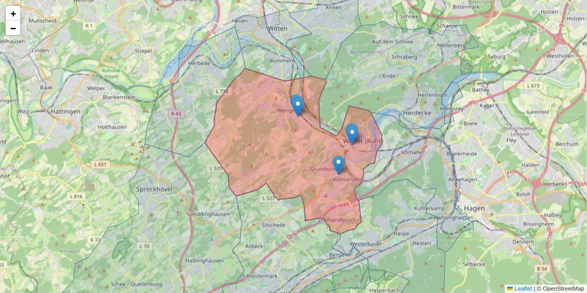 Karte des Postleitzahlen Bereichs  und der umliegenden Postleitzahlen in Deutschland