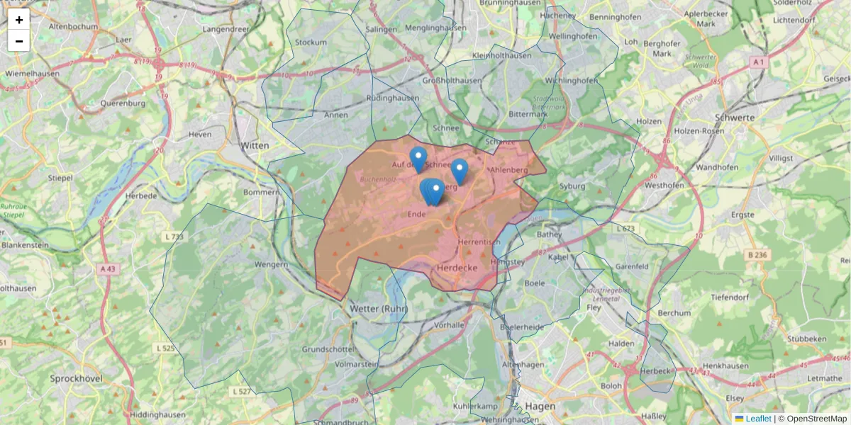 Karte des Postleitzahlen Bereichs  und der umliegenden Postleitzahlen in Deutschland