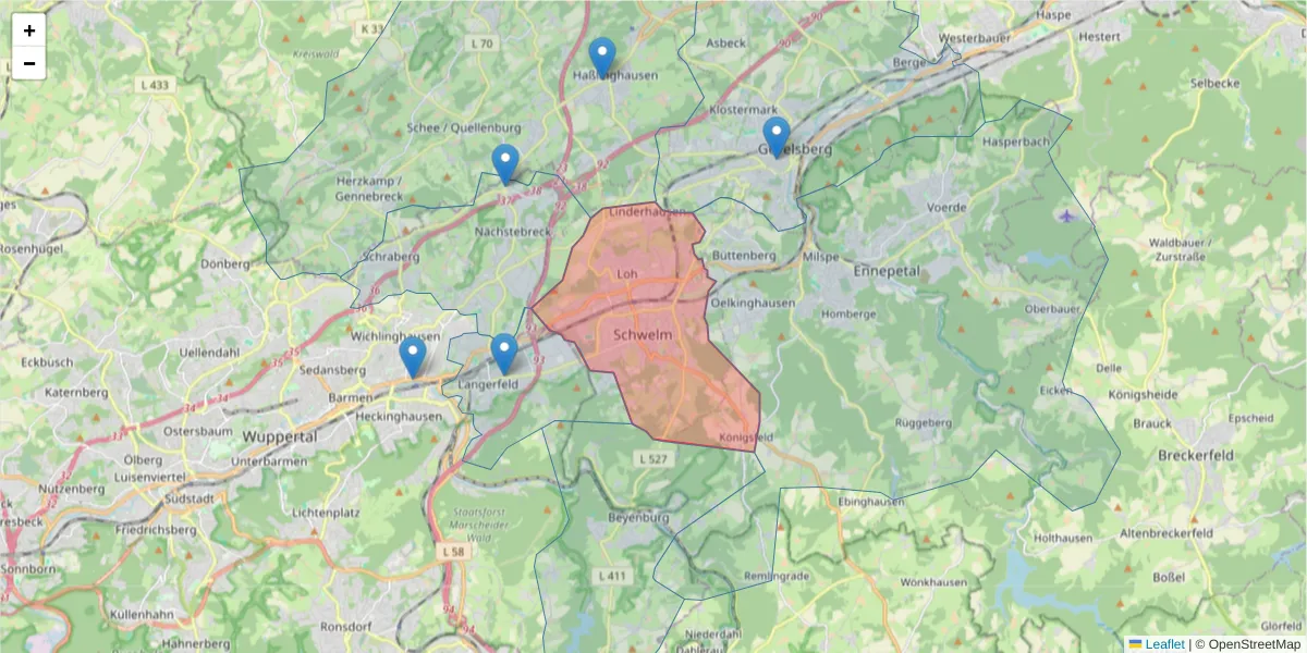 Karte des Postleitzahlen Bereichs  und der umliegenden Postleitzahlen in Deutschland