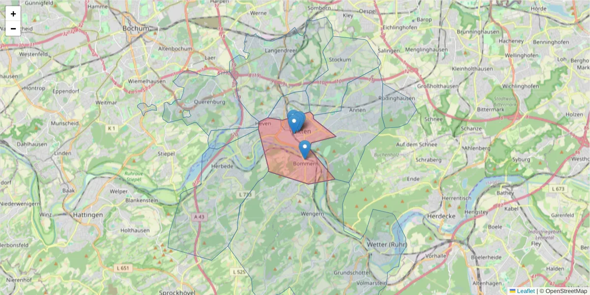 Karte des Postleitzahlen Bereichs  und der umliegenden Postleitzahlen in Deutschland