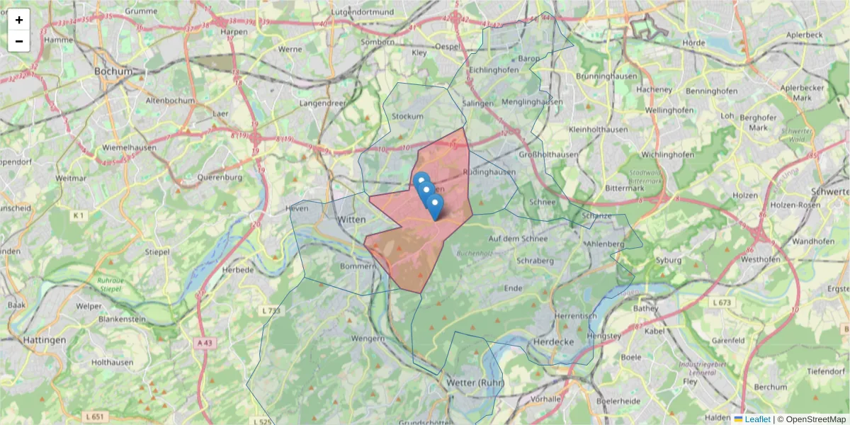 Karte des Postleitzahlen Bereichs  und der umliegenden Postleitzahlen in Deutschland