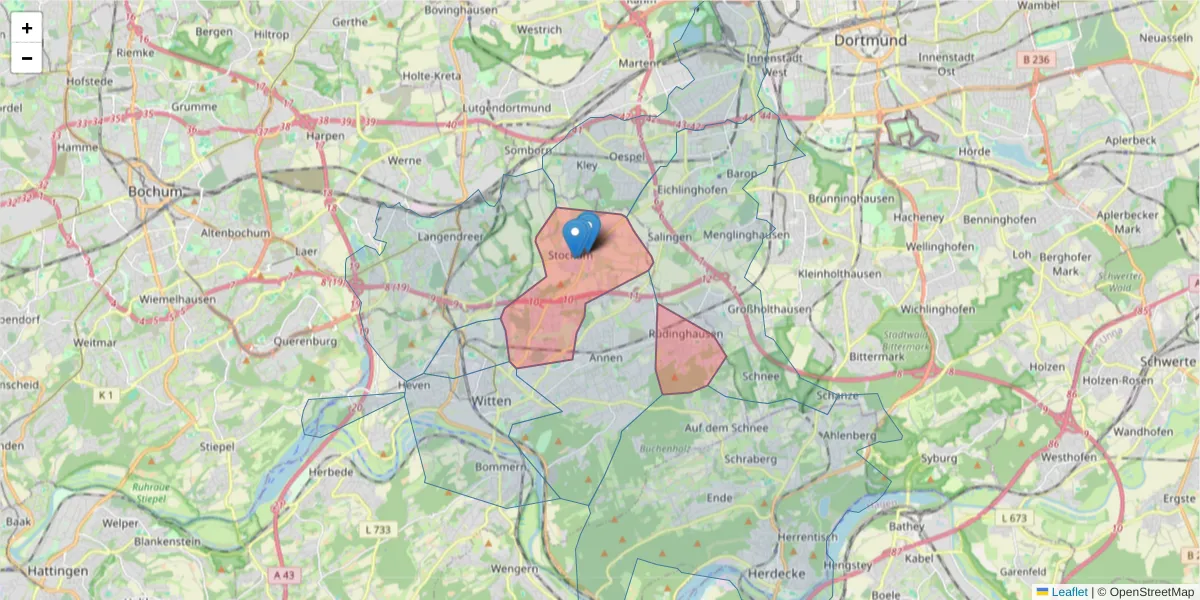 Karte des Postleitzahlen Bereichs  und der umliegenden Postleitzahlen in Deutschland