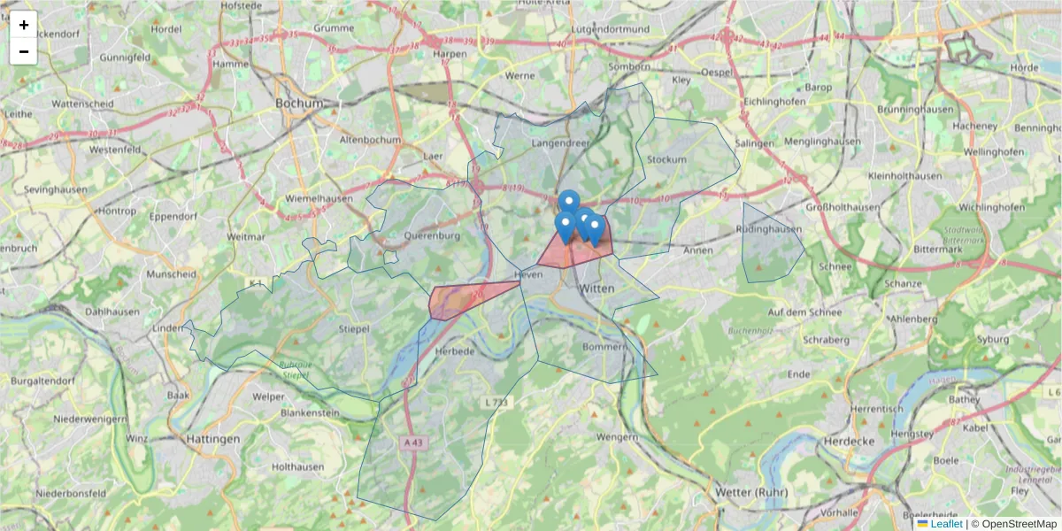 Karte des Postleitzahlen Bereichs  und der umliegenden Postleitzahlen in Deutschland