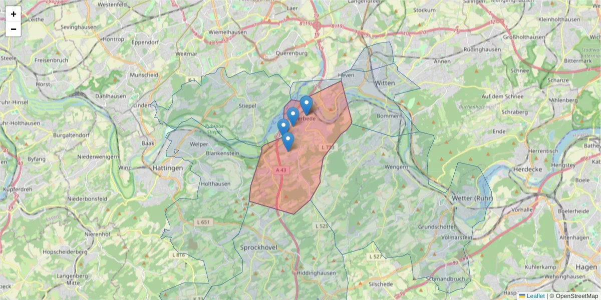 Karte des Postleitzahlen Bereichs  und der umliegenden Postleitzahlen in Deutschland
