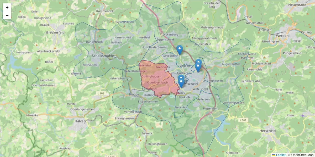 Karte des Postleitzahlen Bereichs  und der umliegenden Postleitzahlen in Deutschland