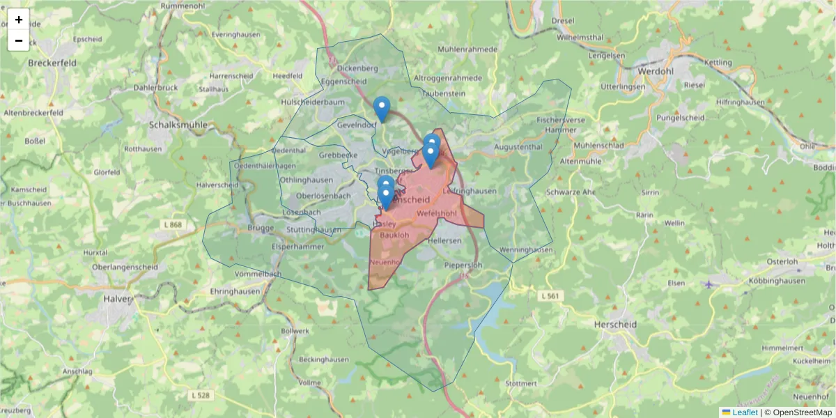 Karte des Postleitzahlen Bereichs  und der umliegenden Postleitzahlen in Deutschland