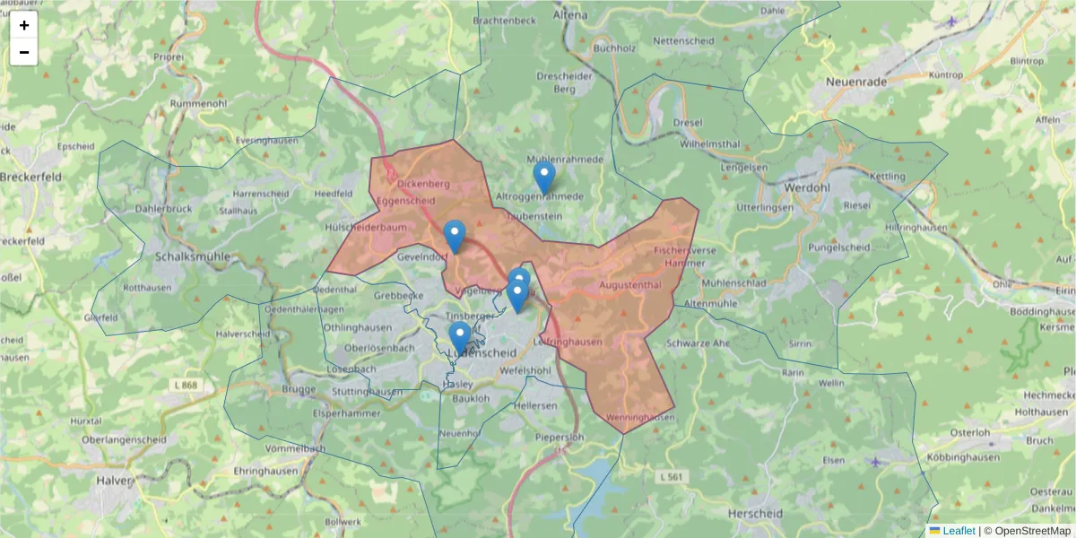 Karte des Postleitzahlen Bereichs  und der umliegenden Postleitzahlen in Deutschland