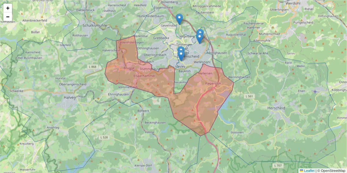 Karte des Postleitzahlen Bereichs  und der umliegenden Postleitzahlen in Deutschland
