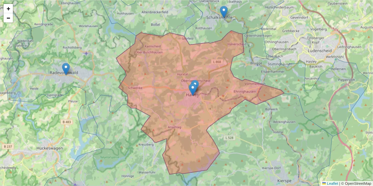 Karte des Postleitzahlen Bereichs  und der umliegenden Postleitzahlen in Deutschland